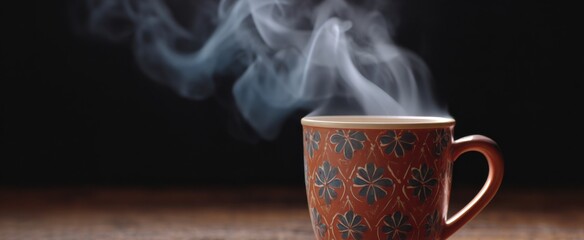 Wisps of steam dance like tiny ghosts rising from a cozy ceramic mug.