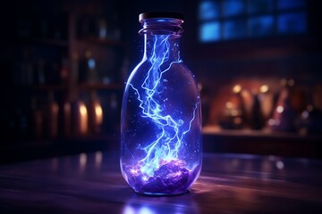magical colorful lightning in a bottle