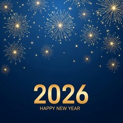 Golden 2026 Fireworks Display Against Deep Blue Sky