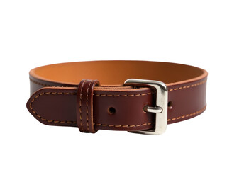 A close-up shot of a brown leather belt with a shiny silver buckle, perfect for fashion or accessories use