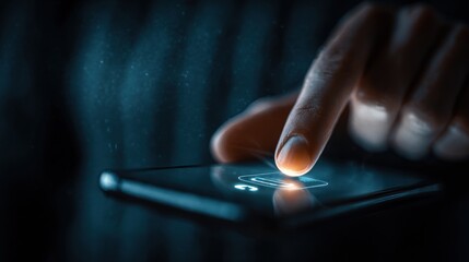 Man uses smartphone for secure login with virtual password input and glowing keyhole, emphasizing cybersecurity protection and user access control