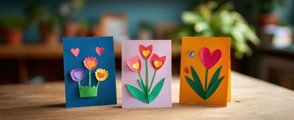 Creative colorful mothers day uk handmade card by children showcased on a table surface