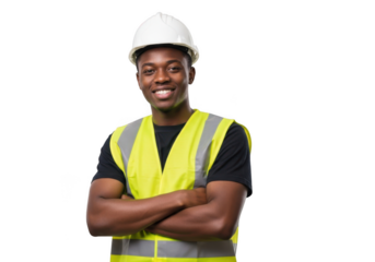Confident construction worker isolated on transparent background