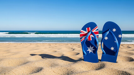 Australian flag flip flops on a sunny beach