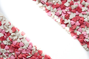 multicolored hearts on a white background