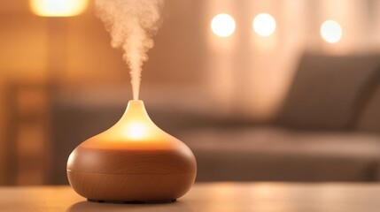 Essential Oil Diffuser Releasing Mist in a Cozy Living Room Setting