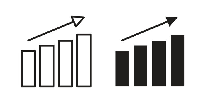 Increasing stocks icon element in flat simple style. Thin stroke editable icons