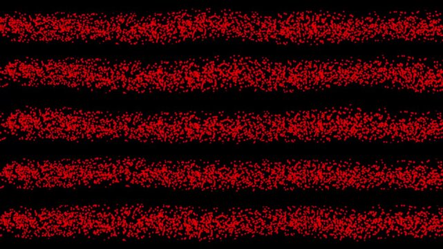 Abstract textured red stippled horizontal stripes on black background with particle noise