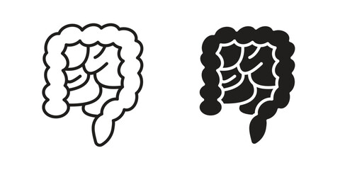 Large intestine icon element in flat simple style. Thin stroke editable icons