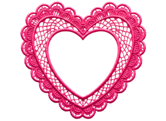 Pink lace heart shaped doily isolated on transparent background for valentines day