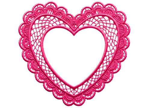 Pink lace heart shaped doily isolated on transparent background for valentines day