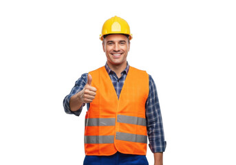 Smiling construction worker giving thumbs up isolated on transparent background