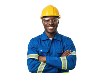 Confident construction worker posing isolated on transparent background