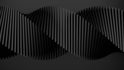 Minimal black architectural 3D render with dramatic lighting, sharp shadows and clean geometric forms. Modern abstract building concept with a bold and elegant aesthetic.