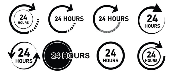 set of 24 Hours Icon, hours icon of 24, vector illustration.