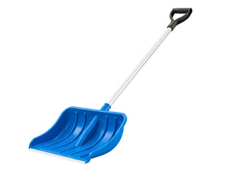 Blue snow shovel with black handle isolated on transparent background for winter cleaning