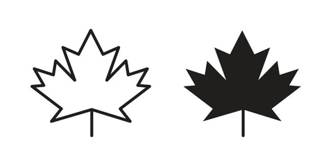 Maple leaf icon element in flat simple style. Thin stroke editable icons