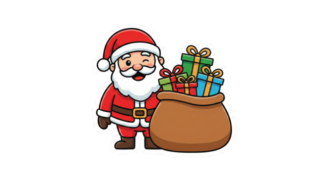 santa claus with christmas gifts PNG - Powered by Adobe