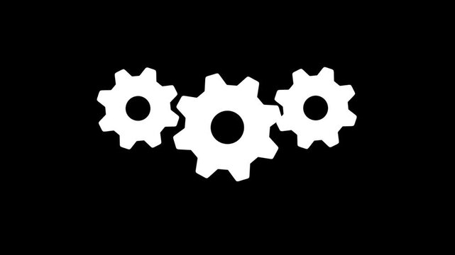 Three White Gears on Black Background cogwheels icons. Gear Sign icon or Cog settings sign for web and app.