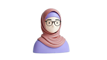 3D Rendered Muslim Woman Wearing Glasses on White