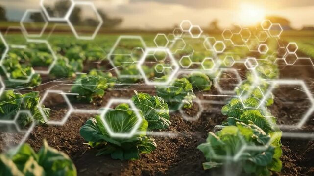 Sustainable agriculture innovation: healthy cabbage cultivation with digital technology at sunrise