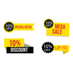 Vibrant Yellow and Black 10 Off Sale Labels with Bold Red and White Text for Promotional Campaigns, Advertising, and Marketing Materials