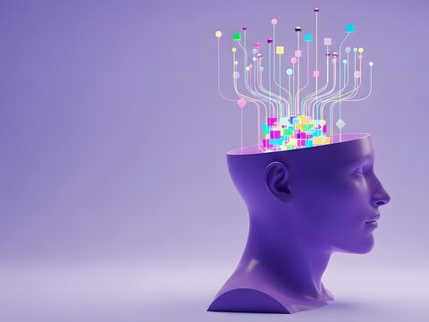 Human head with circuit board and wires emerging from top - Powered by Adobe