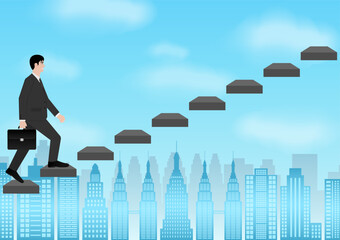 Businessman walking Upstairs. Business Opportunity and Career Success Concept. Vector Illustration. 