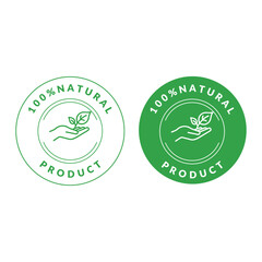Download 100 Natural Product Labels with Green and White Color Options Featuring Hand Holding Leaf Illustration