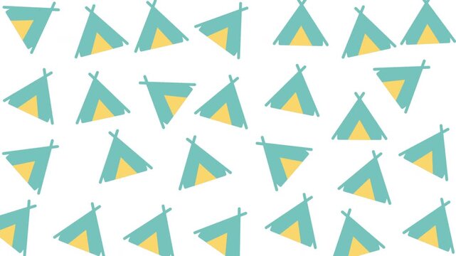 Seamless Pattern of Blue and Orange Teepees on White Background, Graphic Design, Abstract View, Modern Illustration, Simple Concept