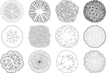 Collection of 12 intricate black and white circular designs with unique patterns