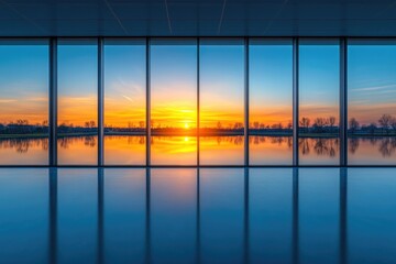 Fototapeta premium Sunrise Seen Through Modern Office Window