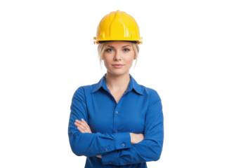 Confident female engineer isolated on transparent background