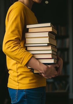 Student Holding Stack of Books