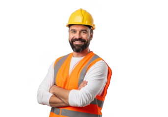 Confident construction worker isolated on transparent background