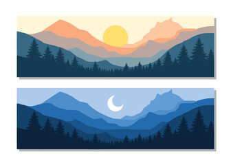 Stunning mountain landscapes with sunrise and sunset