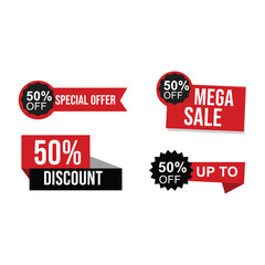 Download Red and Black 50 Off Sale Banners for Promotional Campaigns and Marketing Materials. Perfect for Advertising Special Offers, Mega Sales, and Discounts