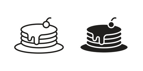 Pancake icon element in flat simple style. Thin stroke editable icons
