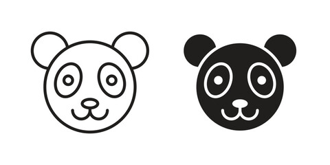 Panda bear icon element in flat simple style. Thin stroke editable icons