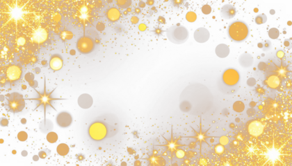 Golden bokeh with sparks, dust, glow, and soft edges on transparent PNG clipart for design...