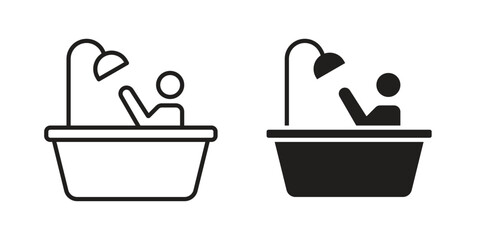 Person Bathing icon element in flat simple style. Thin stroke editable icons