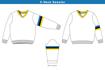 V Neck Sweater Vector Flat Drawing, Classic Knitwear Illustration