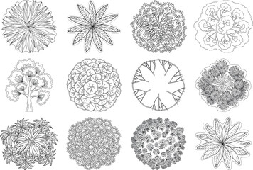 Collection of intricate circular patterns and shapes with floral and organic designs