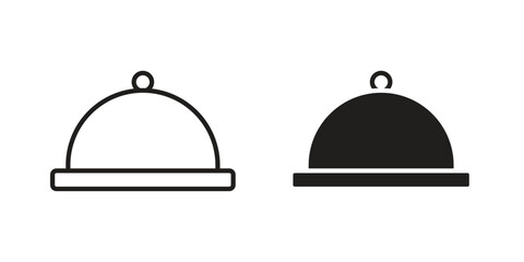 Platter icon element in flat simple style. Thin stroke editable icons