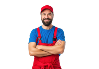 Smiling plumber with arms crossed isolated on transparent background