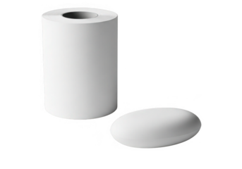 Toilet paper roll and soap bar isolated on transparent background for hygiene, web, app, and print design