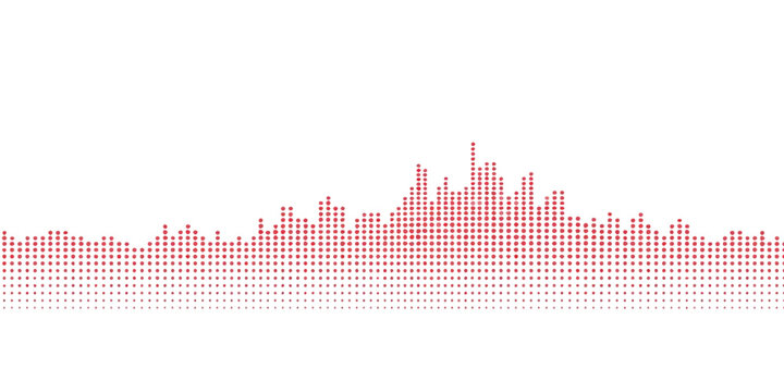 Vector illustration of an abstract music equalizer and blue notes merging with a financial market bar chart and urban skyscraper skyline