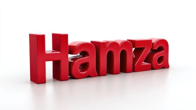 Three-Dimensional Hamza Name Design on a White Canvas with Creative Block Concepts