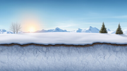 Snowy landscape with a mountain in the background. Winter landscape in section.