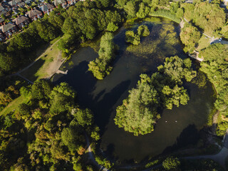 Whitley Bay Monkseaton UK: 16th Aug 2025: Marden Quarry Nature Reserve drone view on sunny day